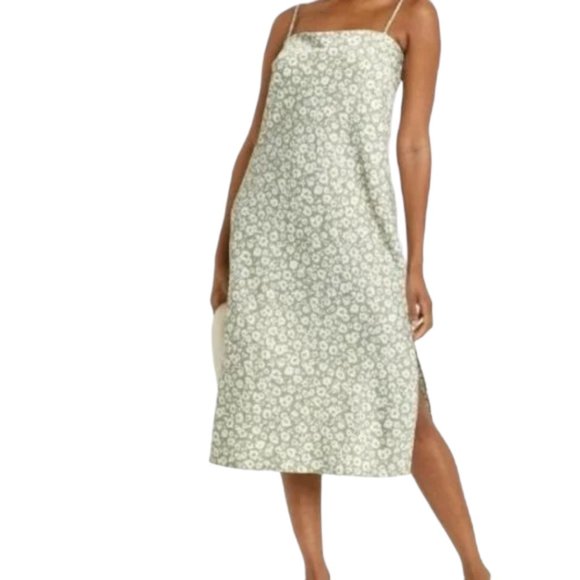 a new day Dresses & Skirts - A New Day Green White Floral Print Spaghetti Strap Apron Slip Dress Size Small